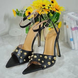 Pbong  Sexy Design Metal Decoration Pointed Toe Women Sandals Summer Thin High Heels Buckle Strap Stripper Prom Shoes