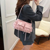 Pbong  Double Pockets Design PU Shoulder Bags For Women New Fashion Trend Crossbody Bag Females Silver Handbags