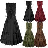 Medieval Women Renaissance Lace-Up Vest Dress Irregular Hem Dress Sleeveless Sweetheart U-Neck Gothic Pirate Cosplay Costume