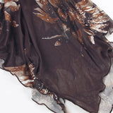 Vintage Asymmetrical Flowers Printing Mesh Dress