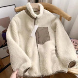 Korean Version Fleece Sweatshirts Women Winter Solid Zip Up Loose Jacket Coats Vintage Long Sleeve Oversized Hoodies