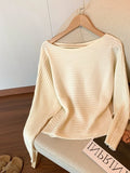 Off Shoulder Knit Top for Women Slash Neck Batwing Sleeve Off-the-Shoulder Sweater Pullover Autumn Winter Elegant Fashion Outfit