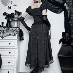 Vintage Palace Skirt Women Gothic Elegant Lace Patchwork High Waist Skirt Emo Alternative Grunge Party Skirt