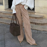 Pbong  New Autumn Retro High Waist Corduroy Wide Leg Pants Women's Comfortable Casual Trousers Vintage Look Polyester Fiber