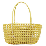 Pbong  Women's Woven Plastic Small Tote Bag Drawstring Liner Casual Summer Aesthetic Beach Shopping Daily Shoulder Bag