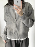 Japanese Vintage Soft Lazy Zipper Sweater Female Oversize Cardigan Autumn Loose Crop Top Casual Simple Women's Clothing