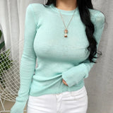 Pbong  Spring Autumn Thin Sweaters Women Slim Fitting Sexy Slightly Transparent Jumpers Soft Elasticity Long Sleeved Knitted T-shirts