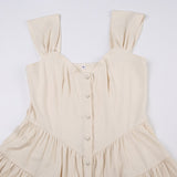 Skin Square Neck Fold Buttons Dress