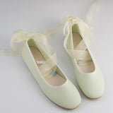 Pbong  Ribbon Bandage Ballet Flats Shoes Women Lace Up Elegant Mary Janes Shoes Ladies Yellow Spring Autumn Shallow Slip on Loafers