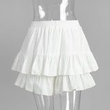 Pbong  Casual Ruffled Shorts For Women Solid High Waist Pure Cotton Shorts Summer New Fashion Sweet A-line Hem Clothes