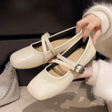 Pbong  Round Toe Shoes for Women Gothic White Mary Jane Flats Ladies Summer Footwear Moccasins Black Japanese Style Lolita Cute