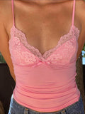 Women's Lace Cami Tops Spaghetti Strap V Neck Camisole Basic Tank Tops Summer Vest Retro Casual