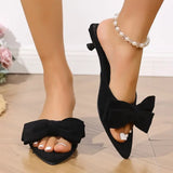 Pbong  Pointed Stiletto Slippers Temperament Women's Summer New Joker Retro Bow Slippers Suede Sandals