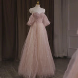 Pbong  Pink Evening Gown Women's New  Ele Fairylike Host Daily Wear ort Sve Korean Sle Pure Color Pearl Embellied