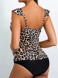Leopard Frill Tankini Set Two Piece Swimsuit Women Swimwear Female High Waist Bathing Suit Beachwear Swimming Summer