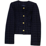Ladies Short Jacket 2025 Spring Autumn Navy Blue Small Fragrance Lady Outerwear Korean Version Temperament Women's Short Tops
