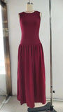 Pbong  Summer New Pure Color round Neck Sleeveless Sexy Splice Dress Women's Fashionable Princess Sleeve Long Ankle Length Dress