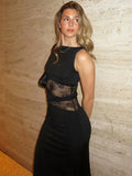 Sheer Lace Sleeveless Sexy Maxi Dress For Women Gown Summer Patchwork Fashion O Neck Bodycon Long Tank Dress Vestido
