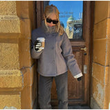 Solid High Neck Double Button Topcoat Dropped Shoulder Loose 2025 Autumn Short Elegant Jacket Women Urban Casual Lady Outerwear