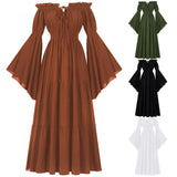 Women Medieval Vintage Dress Off Shoulder Ruffle Long Renaissance Victorian Dresses Cosplay Retro Court Gown Halloween Costume