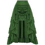 Women Goth Outfit Victorian Steampunk Ruffle Vintage Drawstring Layer High Low Skirt Long Bustle Skirt Halloween
