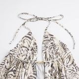 Pbong  Women’s Sexy Halter Top Summer Sleeveless V-Neck Leopard Print Crop Tank Casual Beach Clubwear Fashion Party Outfit Trendy Loose