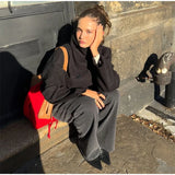 Solid High Neck Double Button Topcoat Dropped Shoulder Loose 2025 Autumn Short Elegant Jacket Women Urban Casual Lady Outerwear