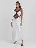 Lace Backless Hollow Out Maxi Dress For Women Patchwork Printed Fashion High Waist Elegant Party Dress Female Long Dress