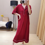 Pbong  Women Summer New Sleep Dress Short Sleeve 100Kg Modal Long Nightdress With Pocket Plus Size Sleepwear Loose Home Clothes