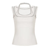Pbong  Euramerican Sexy Casual Vest Women's Short Square Neck Sleeveless Top New Slim Fit Sweet and Thin Outer Wear Camis Y2k Punk Tops