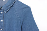 Turn Down Collar Belt Denim Long Dress 2025 New Single Breasted Fashion Women Dress A-line High Waist short sleeve Summer Dress