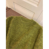 Women's Trendy Simple Casual Green Soft All Match Knitted Sweater Female Chic O Neck Long Sleeve Loose Pullover Tops Y2K Jumper
