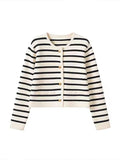 New 2025 Women Spring Autumn Sweaters O-neck Stripe Knitted Cardigan Fashion Long Sleeve Casual Short Tops Korean Style