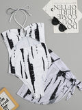 One Piece Swimwear Female With Skirt Halter Swimsuit Women Beach Wear Printed Bathing Swimming Suit Summer Beachwear