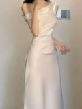 Pbong  Sexy Skew Collar Maix Dress for Women Slim Waist Sleeveless Robe Femme Temperament Bodycon Y2k Dresses