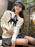 Kawaii Cat Graphic Sweater Women Korean Fashion Sweet Bow Pullover Kpop Casual Sueter Mujer Coquette Long Sleeve Tops