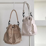 Bucket Bag for Women Nylon Solid Color Crossbody Bag Fashion Drawstring Top-handle Handbag Casual Large Capacity Commute Bag