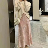 French Velvet Fishtail Skirt Sequin Beaded Embroidery Skirt Elastic Waist A Line High Waist Skirts for Woman Faldas Para Mujeres