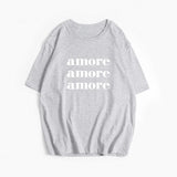 Fashion Red Amore Letter Print Summer T-shirts Cotton Short Sleeve Casual Summer Top 2025 New Loose Streetwear Women Tee