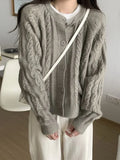 Korean Fashion Cropped Cardigan Women Vintage Twisted Knitted Sweater Casual Basic Solid Long Sleeve Tops Autumn Winter