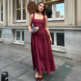 French Retro Style A-line Backless Strap Dress Solid Color Eleagant Chic Square Collar Party Dress 2025 New Female Vestidos