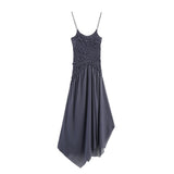 Black Gray Irregular Summer Slip Dress Solid Color Folds Fashion Women Dress Streetwear Y2K Long Dress Vestidos 2025 New