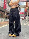 Grunge Black Jeans Women Y2k Vintage Oversized High Street Wide Cargo Denim Trousers Casual Baggy Straight Denim Pants