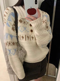 Retro Women Print Sweater Casual Korean Lazy Wind Sweet Knitted Jumpers Fall Winter Lady Long Sleeve Vintage Soft Pullover