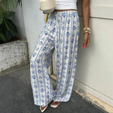 Women's Summer Pants Ethnic Print Drawstring Waist Trousers Full Length Casual Pants Wide Leg Starfish Print Printed Pants