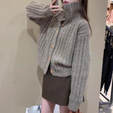 Chunky Knit Cardigan with Toggles High Neck Button-down Sweater Jacket Women Autumn Winter Warm Knitwear Vintage Outfit