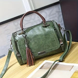 Pbong  Retro Faux Leather Tote Bag with Top Handle Detachable Crossbody Strap, Vintage Tassel Accent, Multi-Zipper for Daily Travel Use