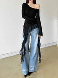 Pbong  Irregular Spliced Gauze Skew Collar Off Shoulder Women Clothing Y2k Aesthetic Camisetasspring New Ropas Clothes
