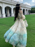 Autumn Women Printed Midi Dress Vintage Off Shoulder Halter Long Sleeve Loose A-Line Casual Dresses Female Vestidos Mujer New