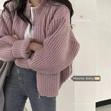 Women's Zip Up Sweater Cardigan Chunky Knit Stand Collar Zipper Front Plain Sweater Jacket Ladies Korean Chic Fall Winter Outfit
